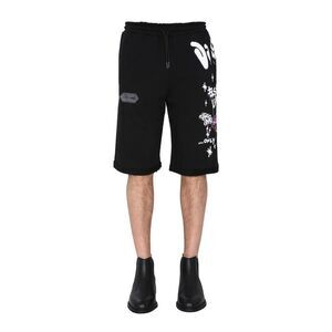 DISCLAIMER Men's Graphic Print Drawstring Fleece Shorts Men BLACK Pants